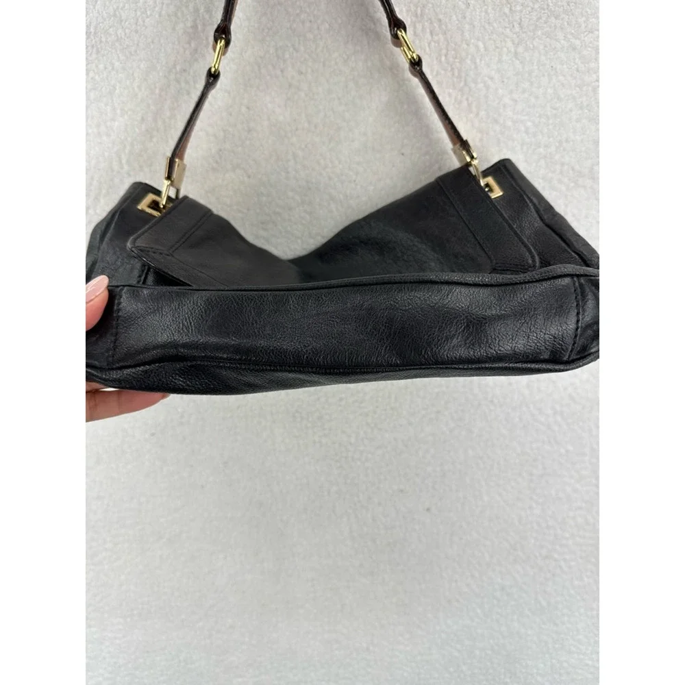 Antonio Melani Womens Shoulder Bag Black Leather Turnlock Flap Single Strap S